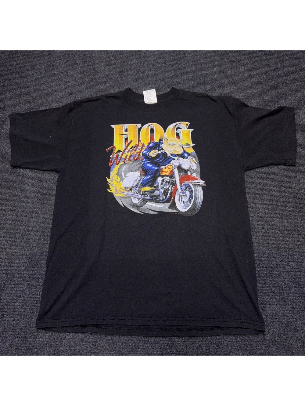 Tultex Vintage Men's Black XL Graphic Hog Wild Motorcycle T-Shirt